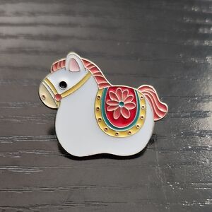 Adorable White and Red Horse Enamel Pin